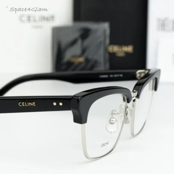NEW Celine CL50026U 016 Shiny Palladium Black Demo Unisex Square Eyeglasses